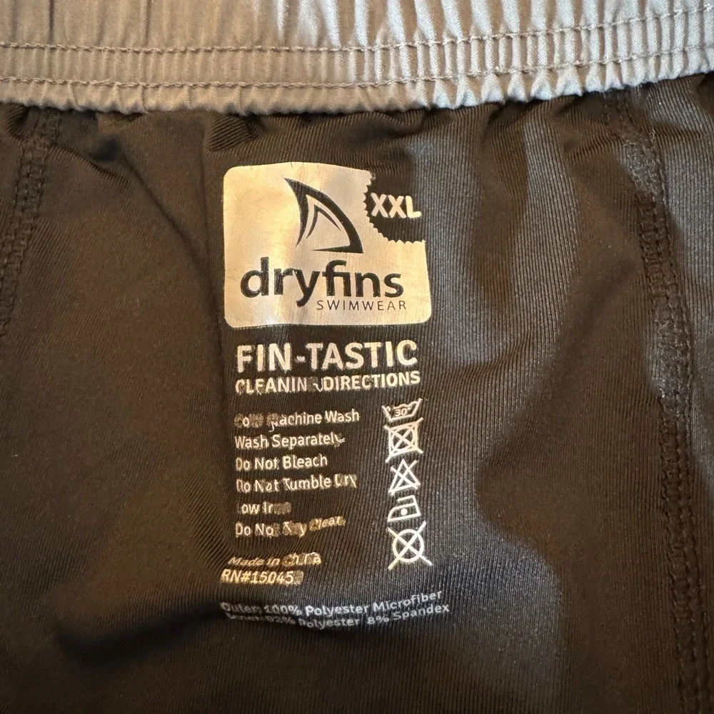 Dryfins Mens Swim Trunks XXL Grey Compression Liner Athletic Beachwear Coastal
